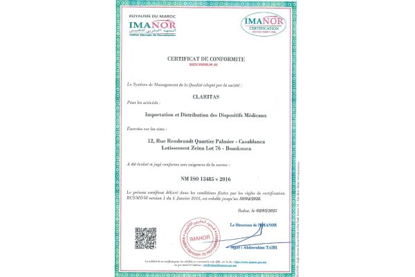 Claritas obtient la certification IMANOR ISO 13485 en 2025